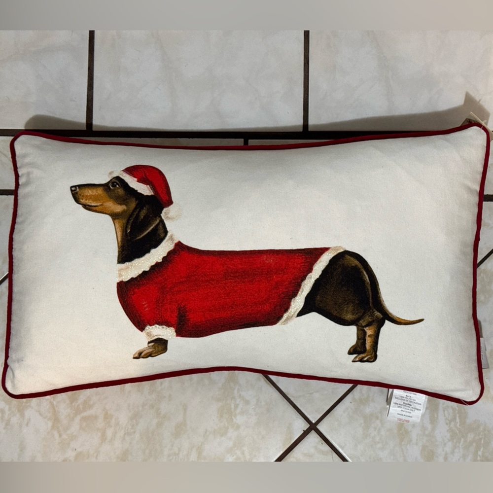 2011 Isaac Mizrahi Dachshund Dog Pillow Velvet Down Feather 25”X15 NWT